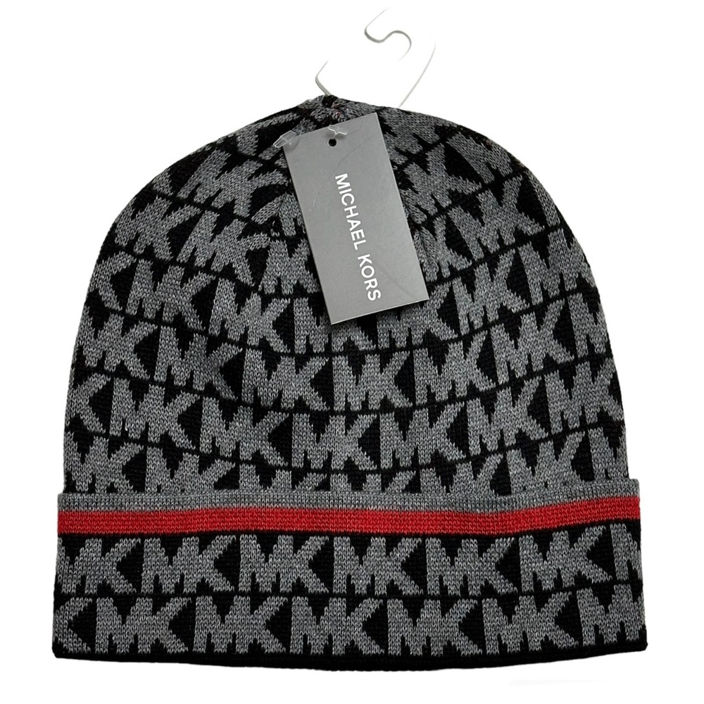 Michael Kors Men’s Beanie Winter Hat Gray Black 33916C Cuffed Style New NWT